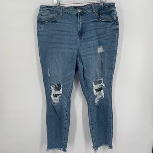 Judy Blue Skinny Fit Jeans Distressed High Rise Raw Hem Size 24W